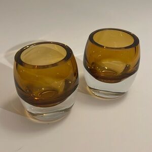 CRATE & BARREL Heavy Glass Diva Votive Topaz Candle Holder Amber